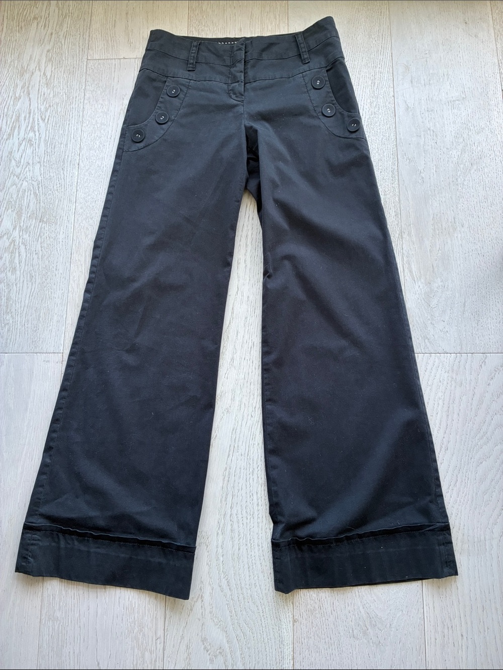 Anthropologie Black Wide-Leg Button-Pocket Trousers